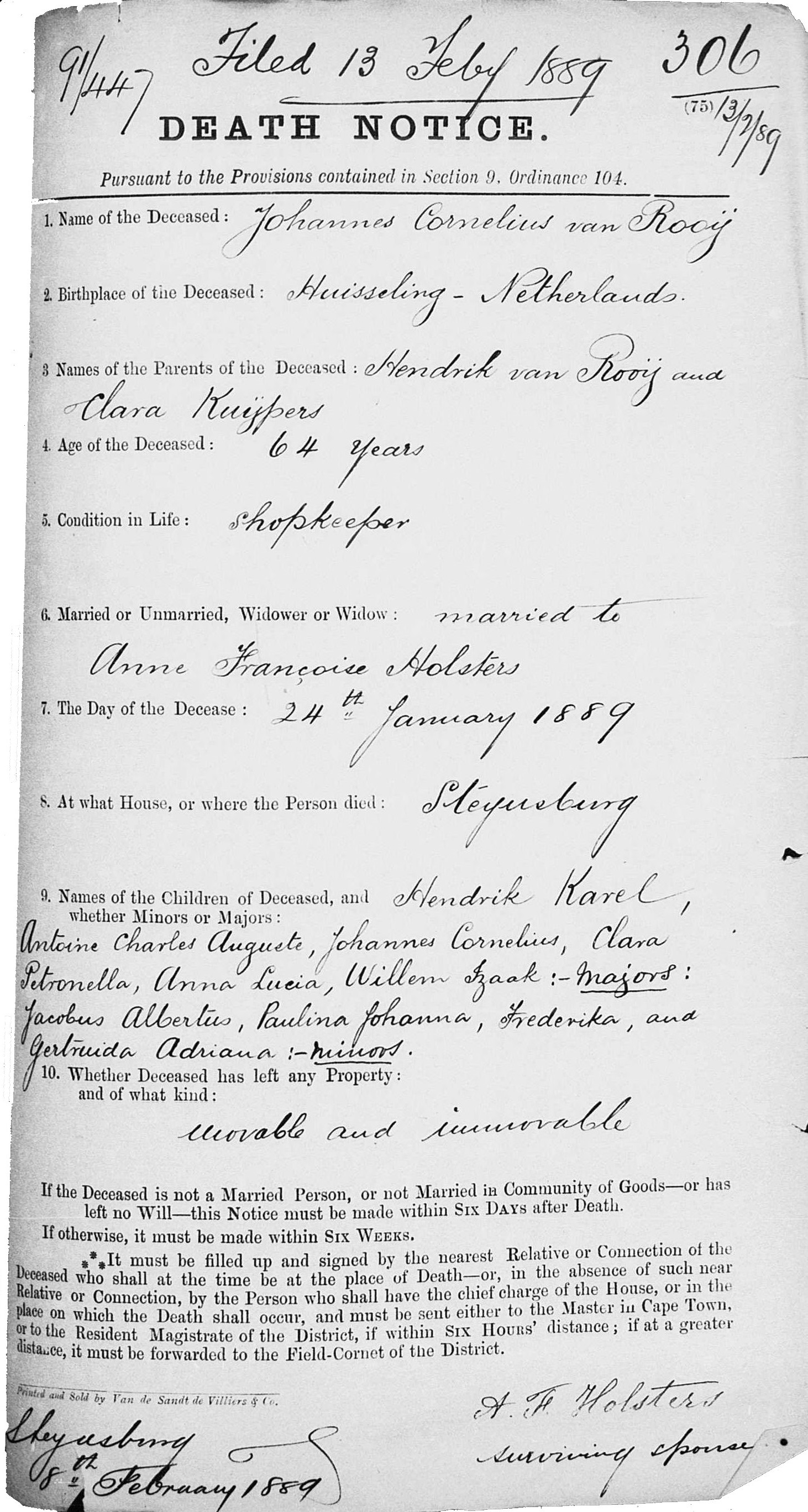 JC van Rooij sterfkennis