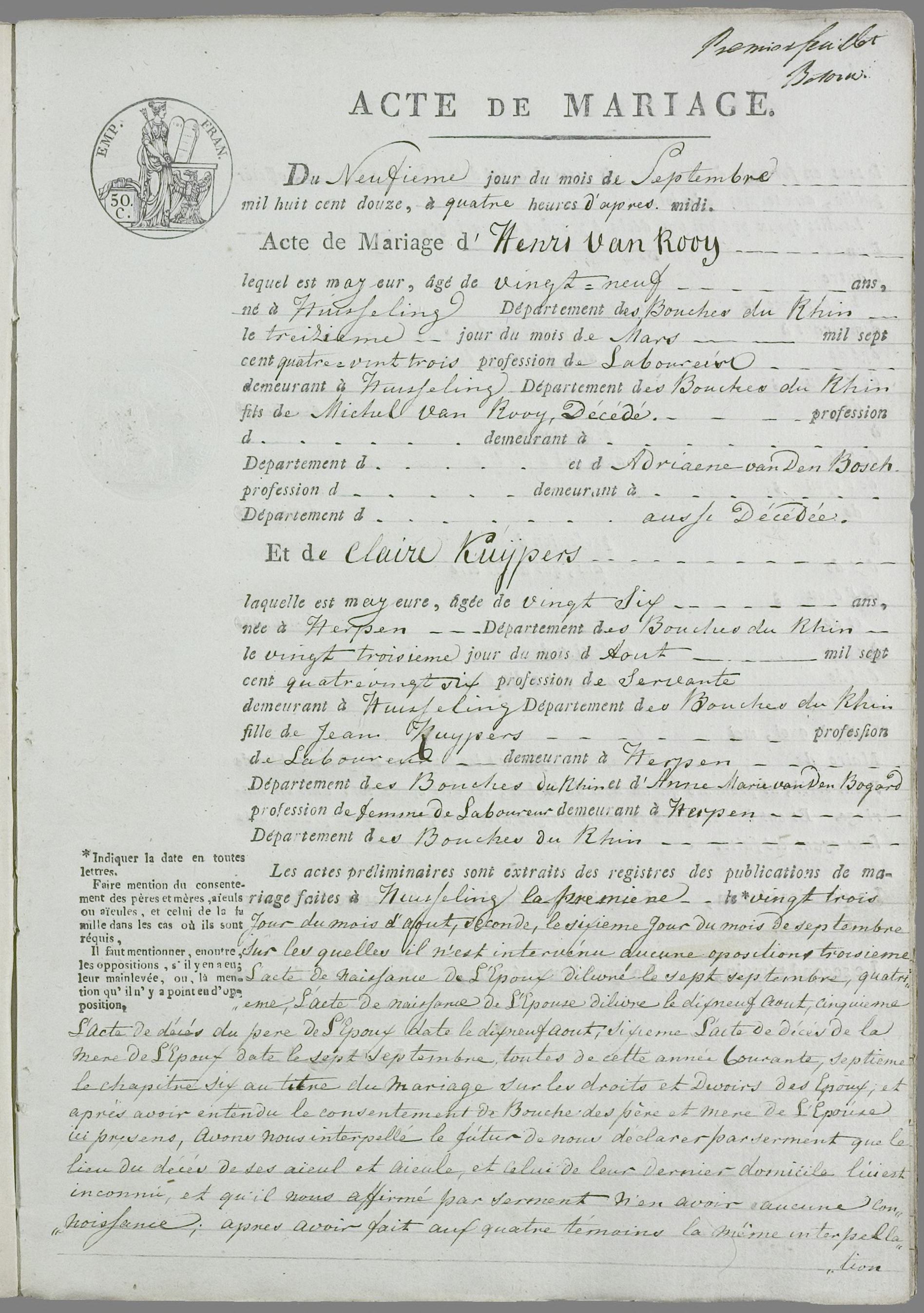 Huwelik van Hendricus van Rooij