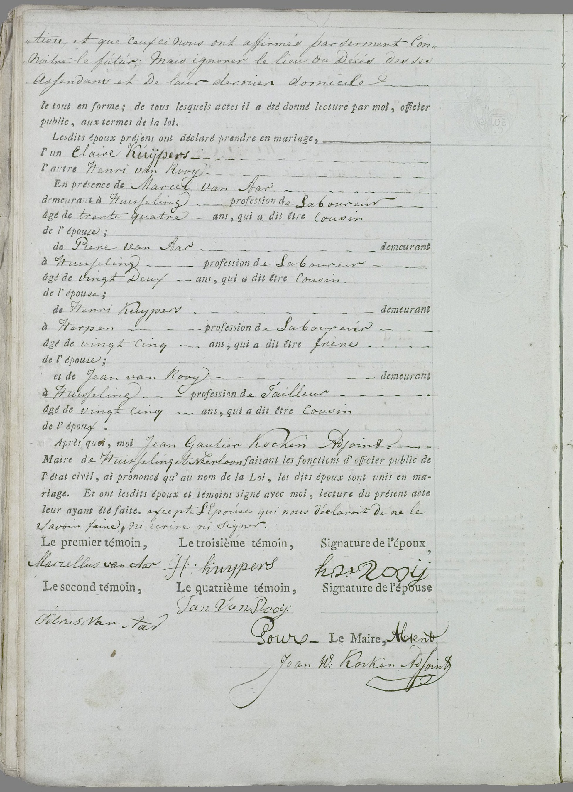 Huwelik van Hendricus van Rooij