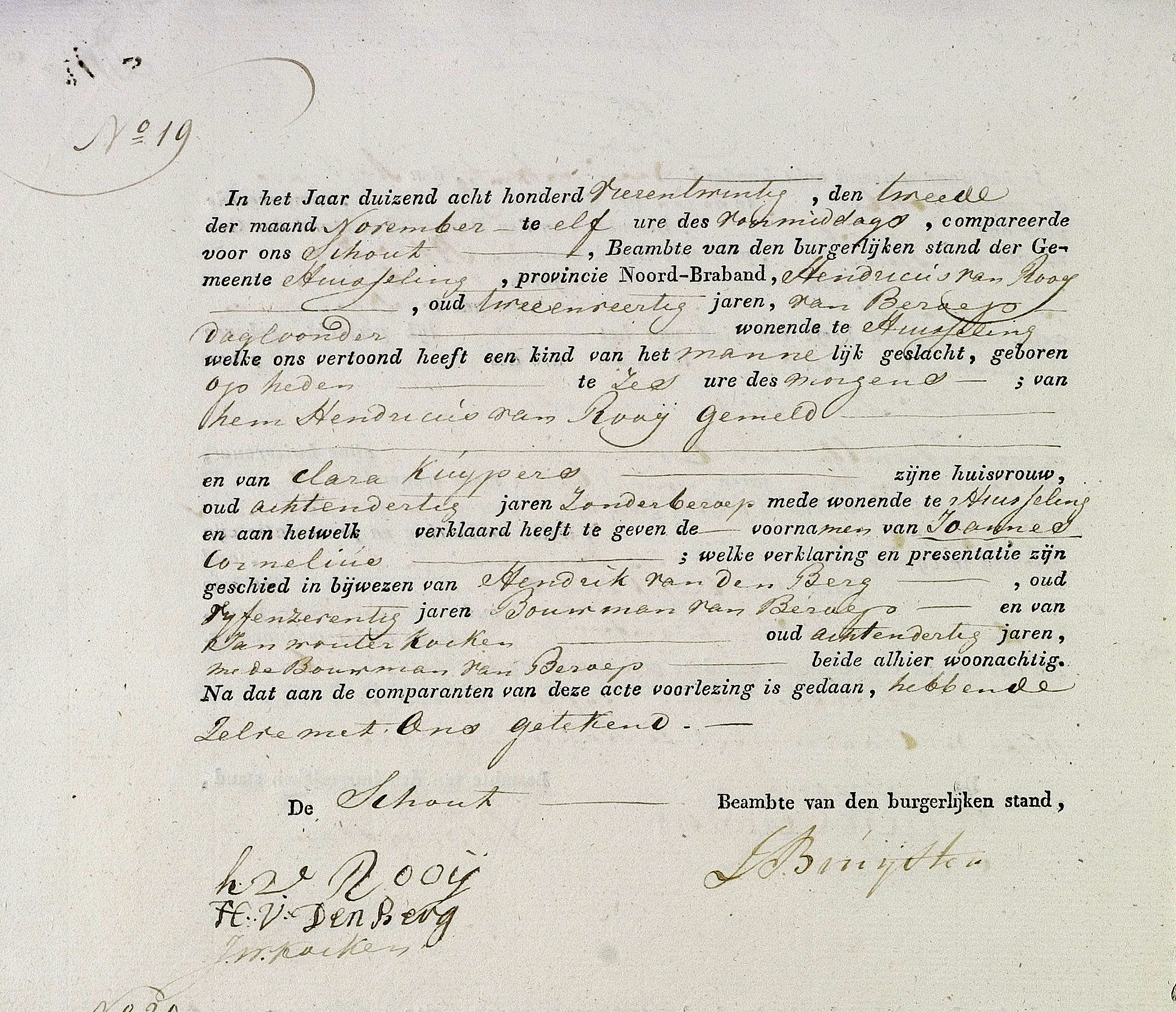 geboorte-akte van J.C. van Rooij